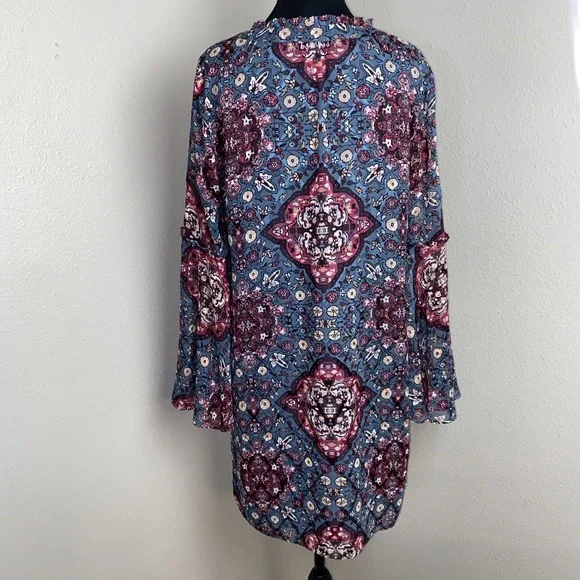 White House Black Market Shift Dress Women's M Multi Color V Neck Flared Sleeve - Picture 6 of 13